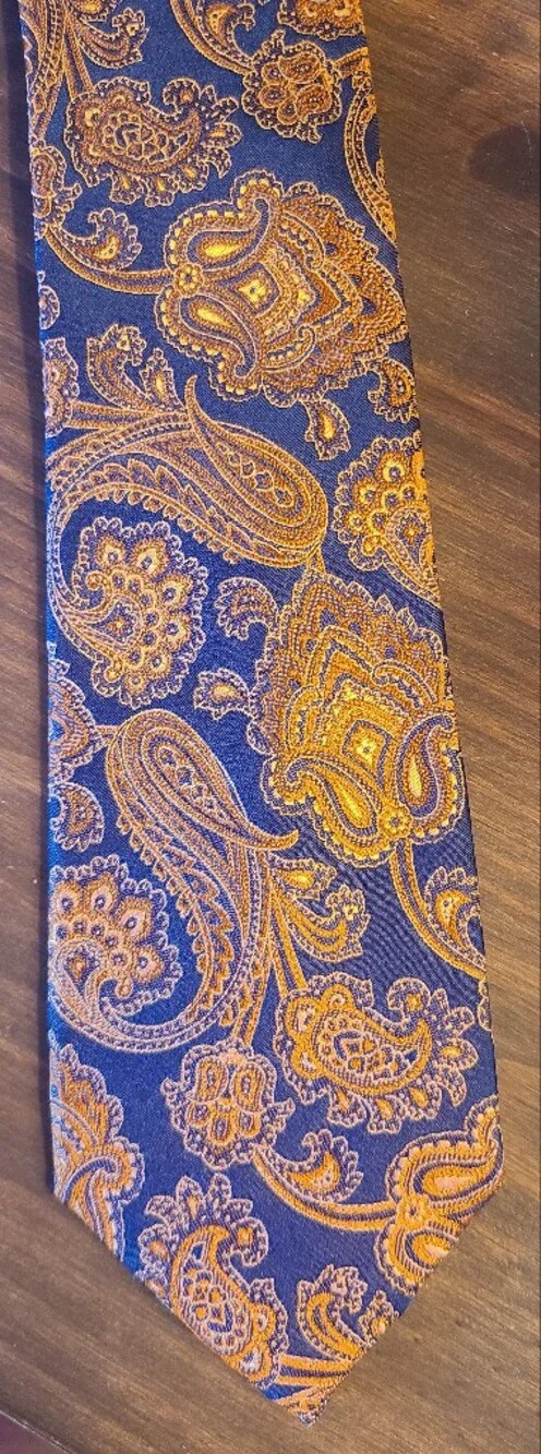 Tasso Elba  Navy and Orange Paisley Silk Tie